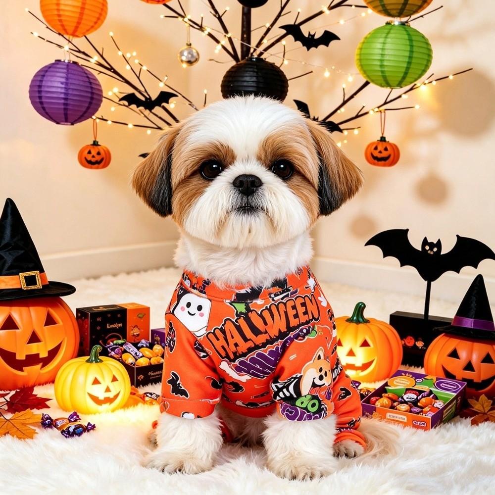 Cartoon Halloween Dog Jumpsuit Soft Ghost Pumpkin Dog Sleepwear Indoor Casual Wear