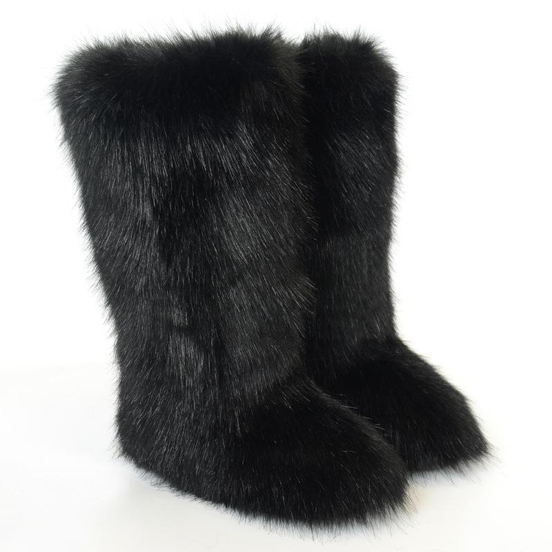Ladies Winter Faux Fur Raccoon Hairy Boots Snow Boots Shoes