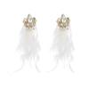 Fashion Alloy Floral Long-style Feather Tassel Earrings for Women, High-end Style Earrings