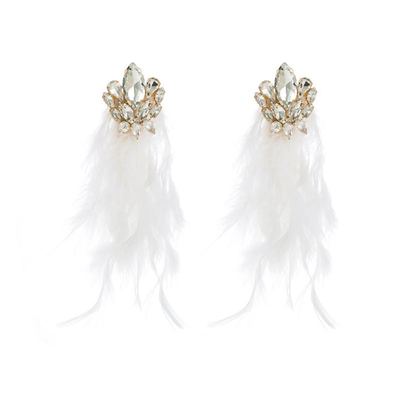 Fashion Alloy Floral Long-style Feather Tassel Earrings for Women, High-end Style Earrings