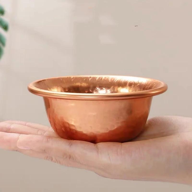 Buddhist Red Copper Altar Bowl, Tribute Holy Water Cup, Auspicious Engraved Hammer Bowl,Tibetan Desktop Decorative , 1Pcs , 10cm