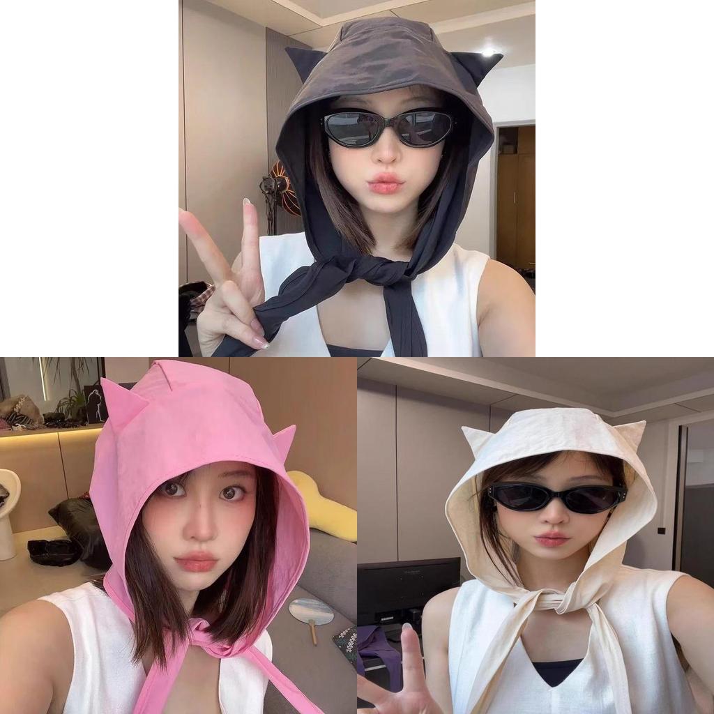 Cute Cat Ear Sun Hat With Large Brim For Womens Summer Sun Protection