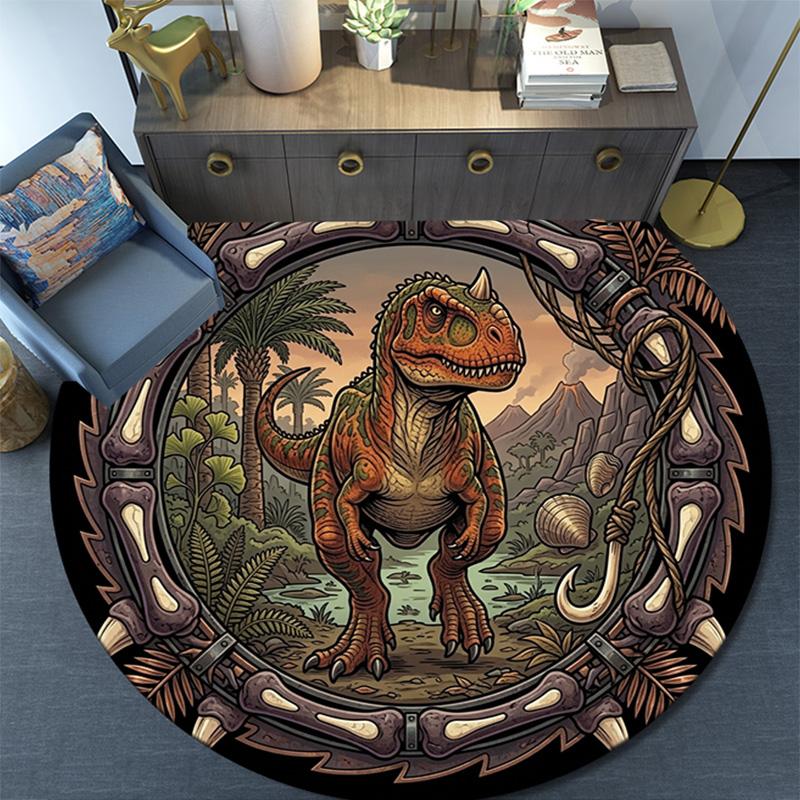 Prehistoric Dinosaur Emblem Round Area Rug Under Office Chairs Bedroom Living Room Home Decor