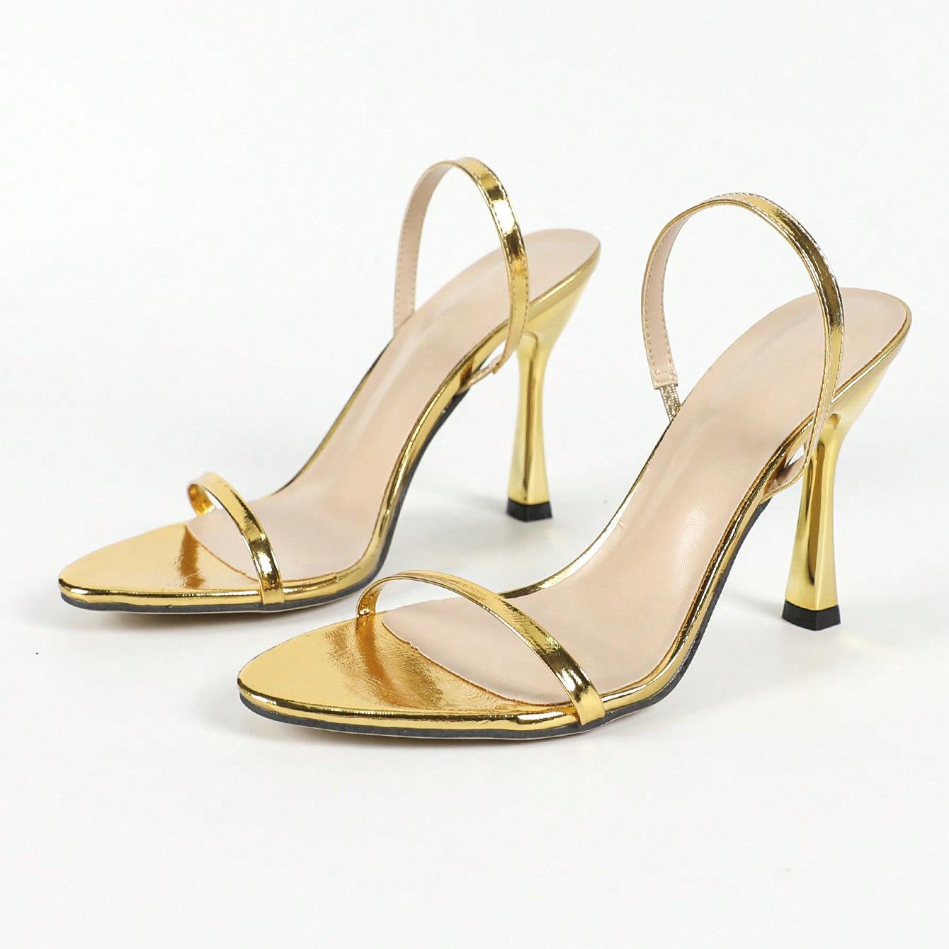 

New Fashion Metal Thin High Heels Ladies Party Dress Shoes Sexy Slip on Back Strap Gold Sandals Women Zapatos Mujer 35 золотой