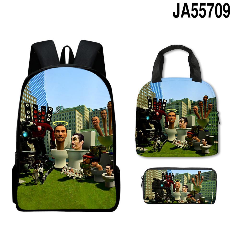 Classique Populaire Drôle skibidi toilet Impression 3D 3 pièces/Ensemble élève Sacs d'école Sac à dos pour ordinateur portable Sac à dos Sac à lunch Trousse
