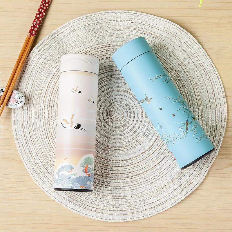 500ml Chinese Style Retro Thermos Stainless Steel Tea Cup Coffee Water Bottle Gift Box Leak-Proof Classic Best Gift Home Office
