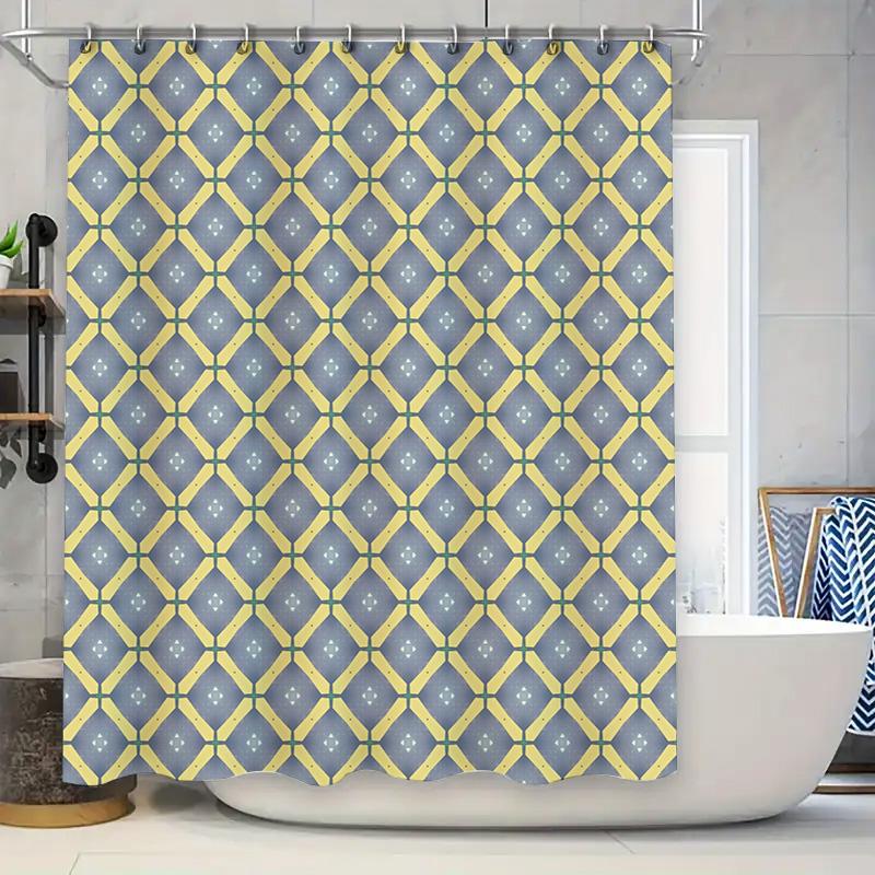 

Blue Yellow Geometric Shower Curtain Patterned Waterproof Fabric For Bathrooms Decorations Universal Fit 72X84 Inches (183Cm X 2 W60H190(CM)-1 Pcs
