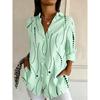 Women's Long Sleeve Abstract Wave Print Button Down Casual Shirt Elegant Daily Blouse Tops in White Blue for Spring Summer