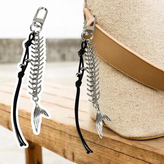 1/2/3Pcs Alloy Fishbone Keychain Pendant Black Rope Design Lightweight Key Chain Backpacks Cars Key Organizer Accessories