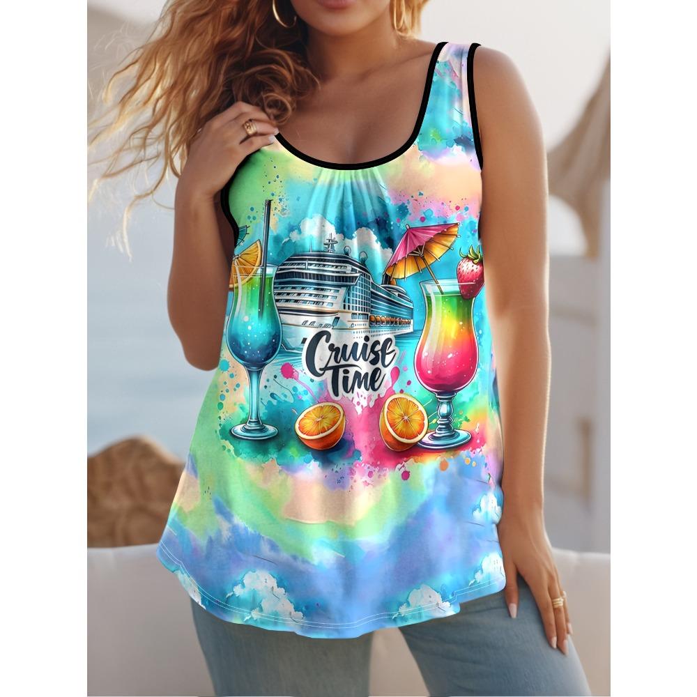 Sommer Damen Große Größe 3D-Druck Totenkopf Weste Locker Modisch Bequem Weich Atmungsaktiv O-Ausschnitt Ärmellose Weste 6XL blue