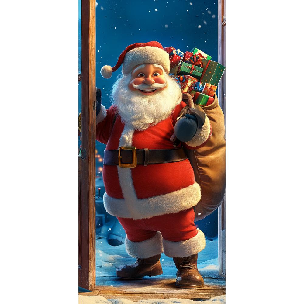 Merry Christmas Snowman Santa Claus Door Cover Banner Christmas Hanging Decor for Holiday Season Party