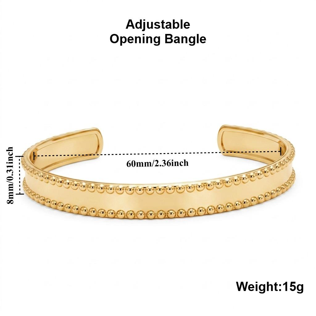 French Style Beaded Edge Bangle, Gold Tone with Intricate Beaded Design, Fashionable High-Polished Bracelet for Office Wear Y2K золотистый