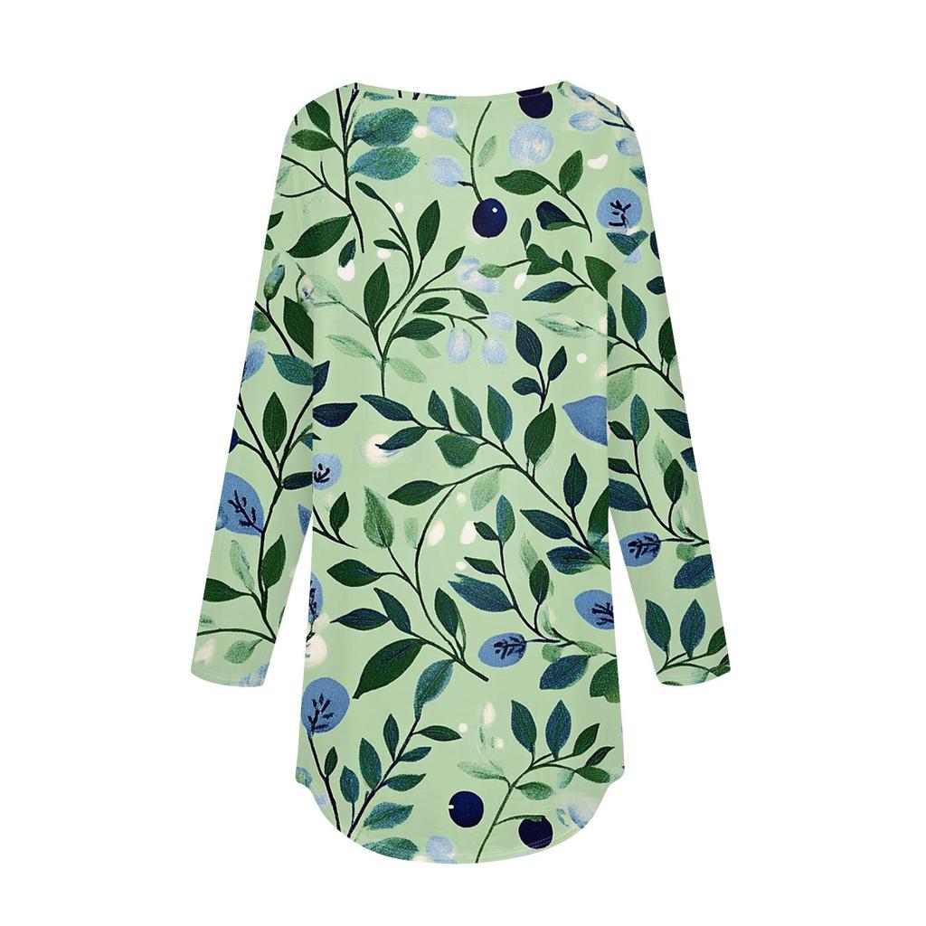 Women's Fashion Casual Round Neck Floral Long Sleeve T-shirt Pullover Long Sleeve Top