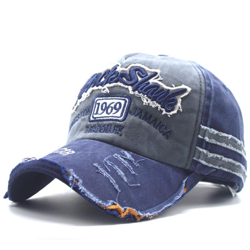 Neue bestickte Jeans-Kappe mit Hai, alt gewaschen, trendige personalisierte Baseballkappe für Herren, Sonnenschutzkappe für Damen