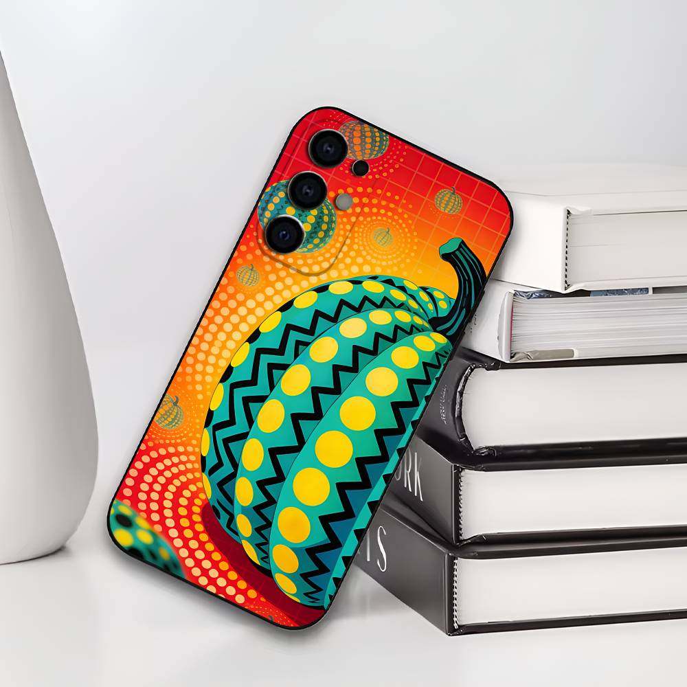 Funny Pumpkin Design Yayoi Kusama Soft Black Phone Case for Samsung S25/S24/S21/S22/S23/S30/Ultra/S20/Plus/Fe/Lite