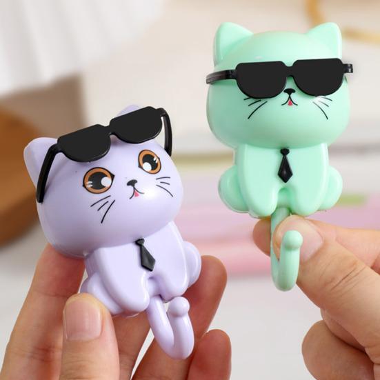 Sunglasses Cat Key Holder for Wall No Drill Adhesive Hook for Keys Hats Coats Towels Cartoon Cat Wall Organizer for Entryway Kitchen Bathroom