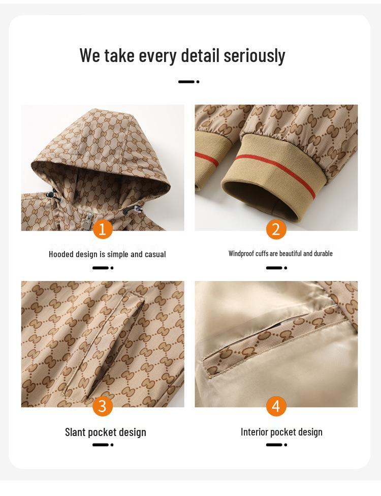 Men's Luxury European Embroidered Bee Hooded Jacket - Spring/Autumn