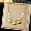 DIEYURO 316L Stainless Steel String Pearl Golden Scallop Pendant Ocean Necklace Women New Trend Waterproof Neck Chain Jewelry