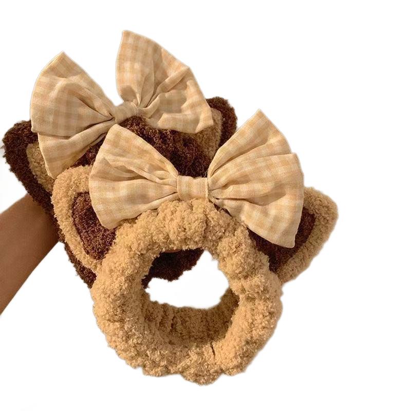 Hair Band Wash Face Cute Cartoon Plush Cat Ears Bow Bear Mask Hair Band Korean Version Headband Hair Accessories