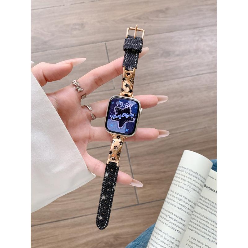 Star Denim Watch Strap for Apple 11th Gen, Huawei GT6, and Xiaomi 9 Pro Female Models