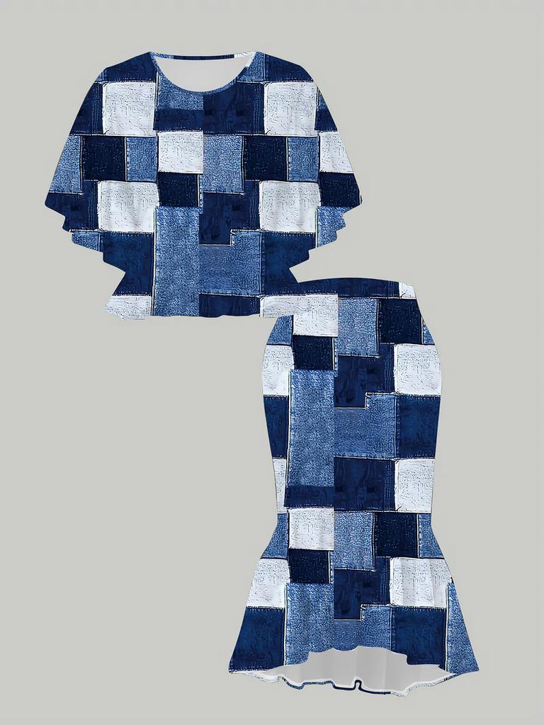 3D Geometrie Gedruckter Klassischer Totem Damen-Print, Modisch Übergröße, Elegant, Vielseitig für Alle Jahreszeiten. T-Shirt, Rock und Set
