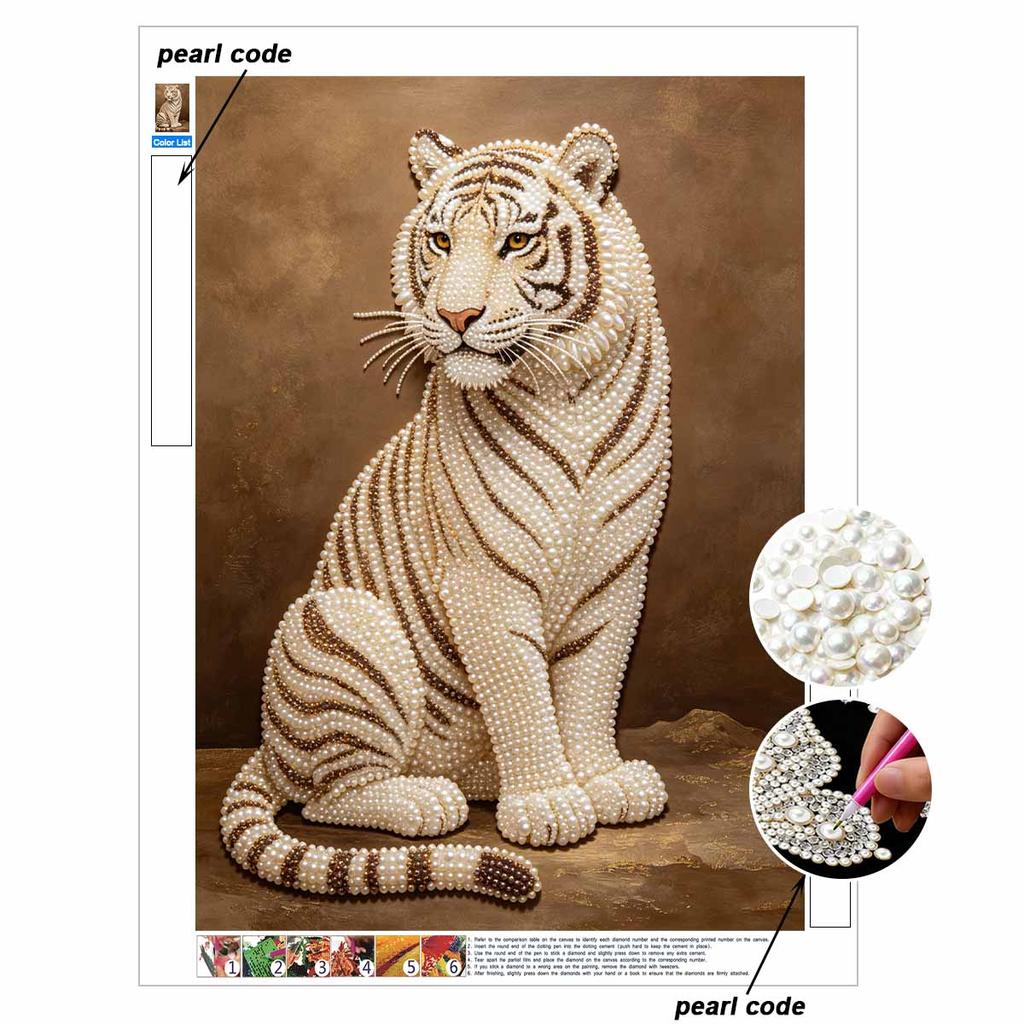 5D DIY Pearl Diamond Painting Kit Majestic White Tiger Full Drill Embroidery Mosaic Art Home Wall Decor Gift