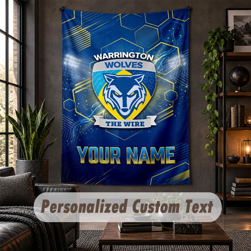 Personalized Wall Tapestry,Warrington Wolves FC Custom Text, Soft Fabric Wall Art For Indoor Decoration