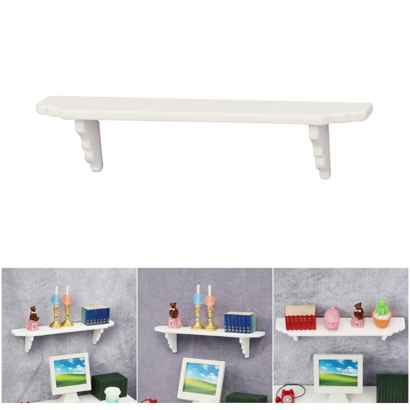 White Wood Wall Mounted Shelf For 1/12 Dollhouses Furniture Easy Assembly Decorative Storage Unit for Scene Displaying