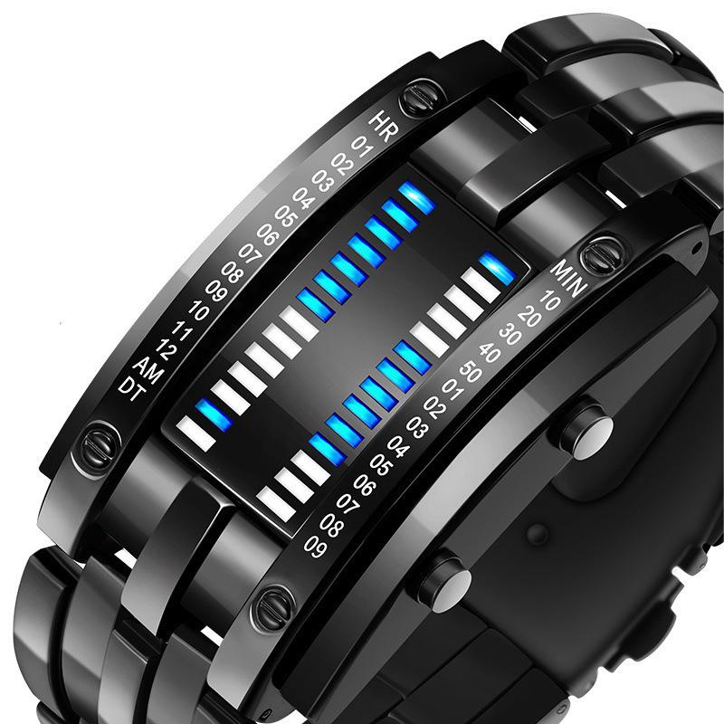 Trend Led Iron Man Dual Line Binary Fashion Student Couple Personalized Electronic Watch