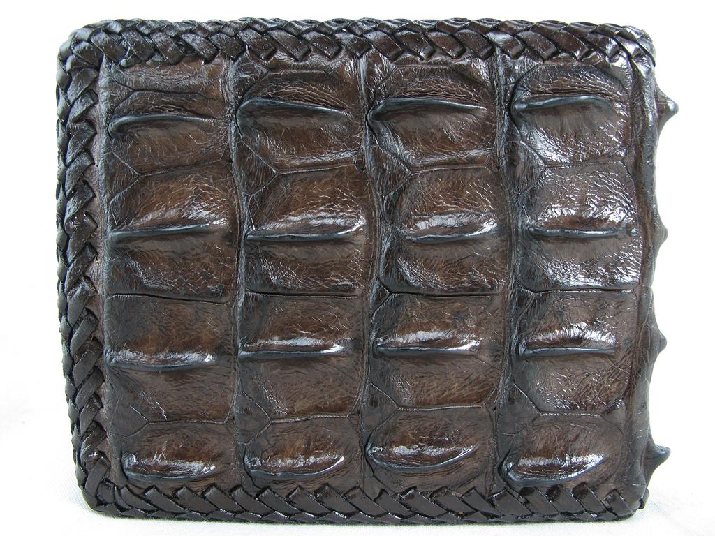 Luxury Crocodile Leather Wallet Brown Braided Edge [Pelgio] Bi-fold
