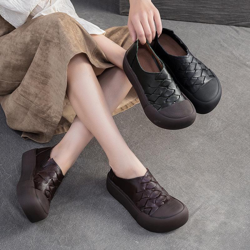 GKTINOO Spring  Autumn Handmade Genuine Leather Retro Women's Flat Shoes Soft Soles Woven Design Casual Shoes