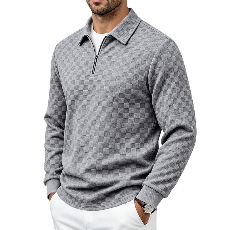 Men S Long Sleeve Polo Shirt American Casual Half Zip Turn Down Collar Top
