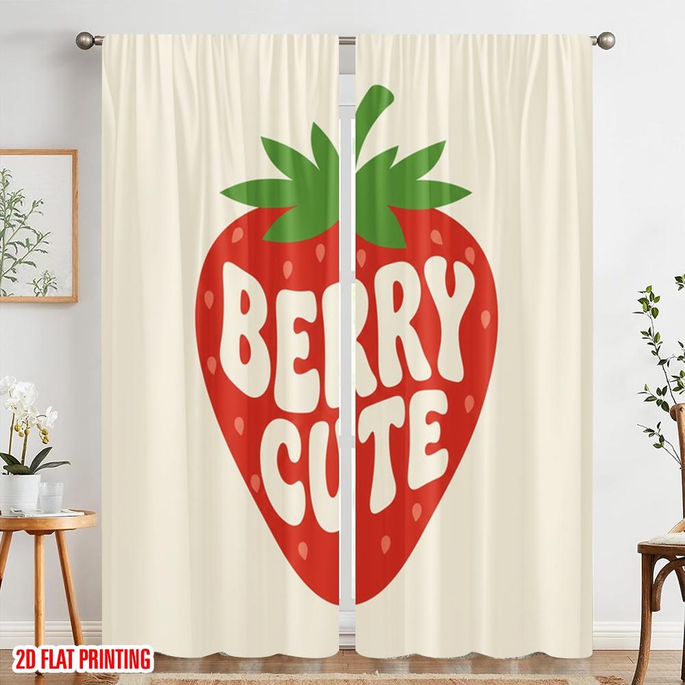 2ks 2D plochý tisk Záclona Velmi roztomilá jahodová látka Bez elektřiny Sváteční dekorace do ložnice kanceláře obývacího pokoje