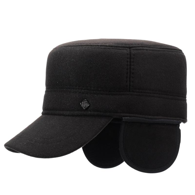 Winter Thick Cold-Proof Middle-Aged and Elderly Outdoor Flat Top Cotton Cap Men's Letter Label Ear Protection Warm Wool Duck Cap