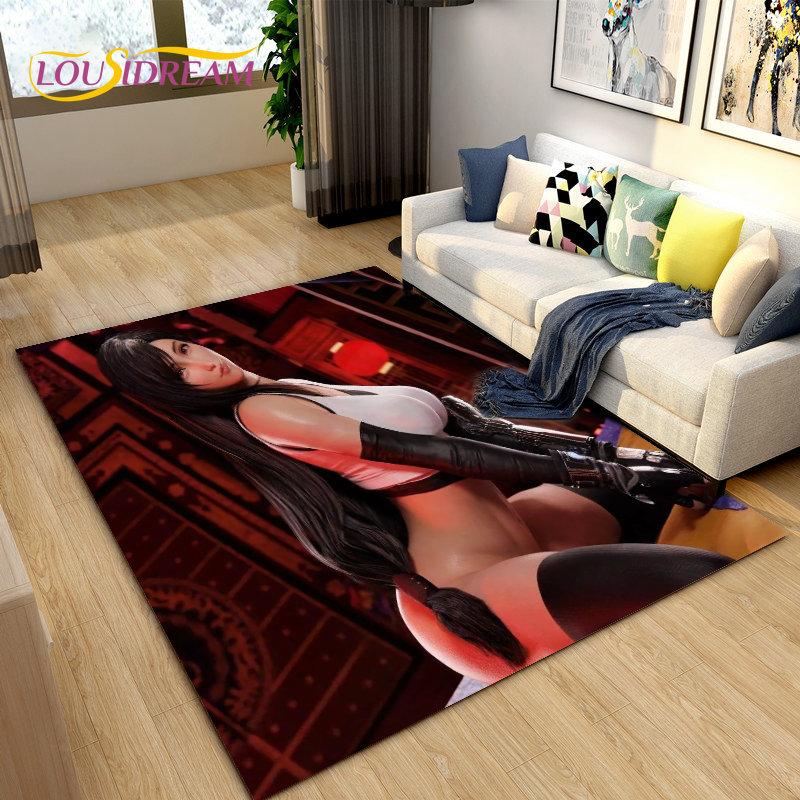 Sexy Girl Lace Tifa Aerith Anime Area Rug,Carpet Rug for Living Room Bedroom Sofa Doormat Decoration, Kids Non-slip Floor Mat 3D