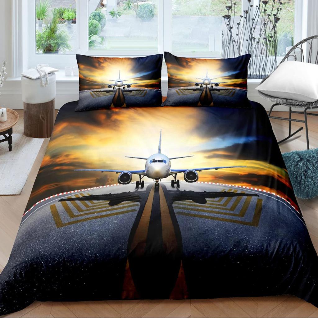 Aircraft Three-Piece Quilt Cover 3D Digital Printing Bedding Set Four Seasons Bed Cover