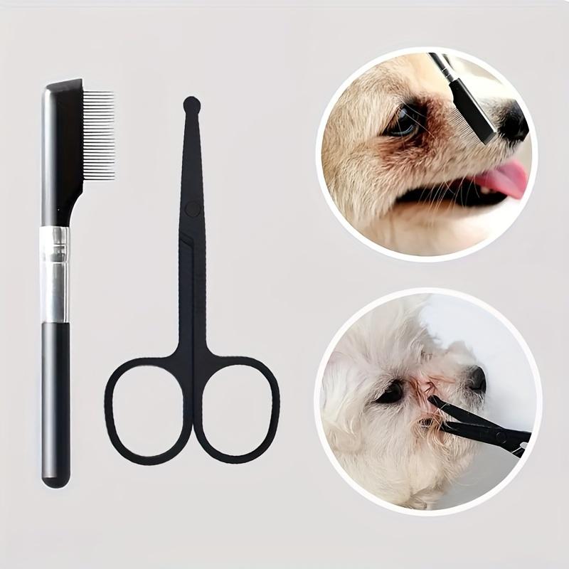 Pet Eye Grooming Kit: Stainless Steel Comb & Detail Brush for Dogs, Cats - Tear Stain Removal & Hair Trimming