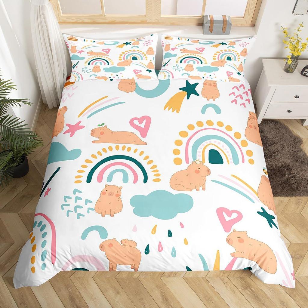 Capybara Bedding Set Twin Size Kids Gifts For Capybara Lovers Comforter Cover Set For Teens Capybara Animals Lovers Duvet Cover
