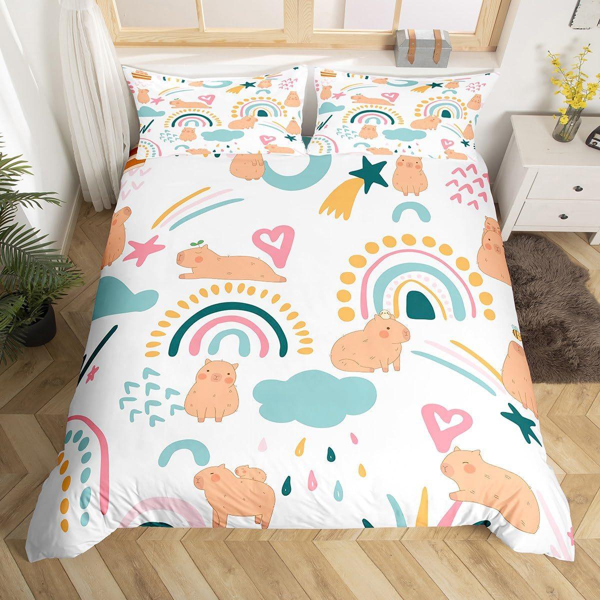 

Комплект постільної білизни Капібара Розмір Твін Дитячі подарунки для любителів капібар Набір ковдри та наволочок для підлітків Любителям тварин капібар Підковдра EU Single(135*200cm)3pcs