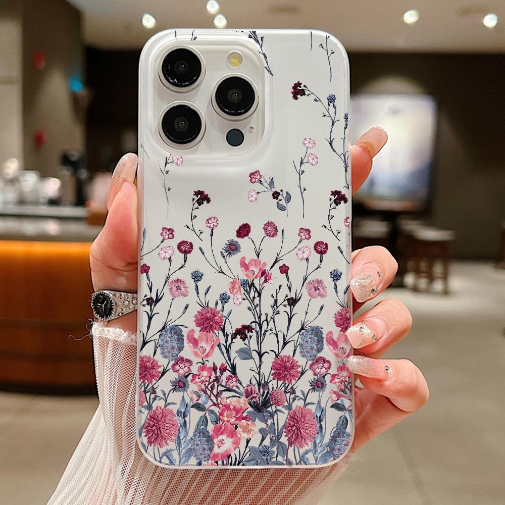 Pouzdra na mobilní telefon pro iPhone 11 13 15 Pro Max 12 14 Pro Max Pouzdro iPhone 16 15 Plus 13 Pro 12 Matná textura Malované kreslené květiny