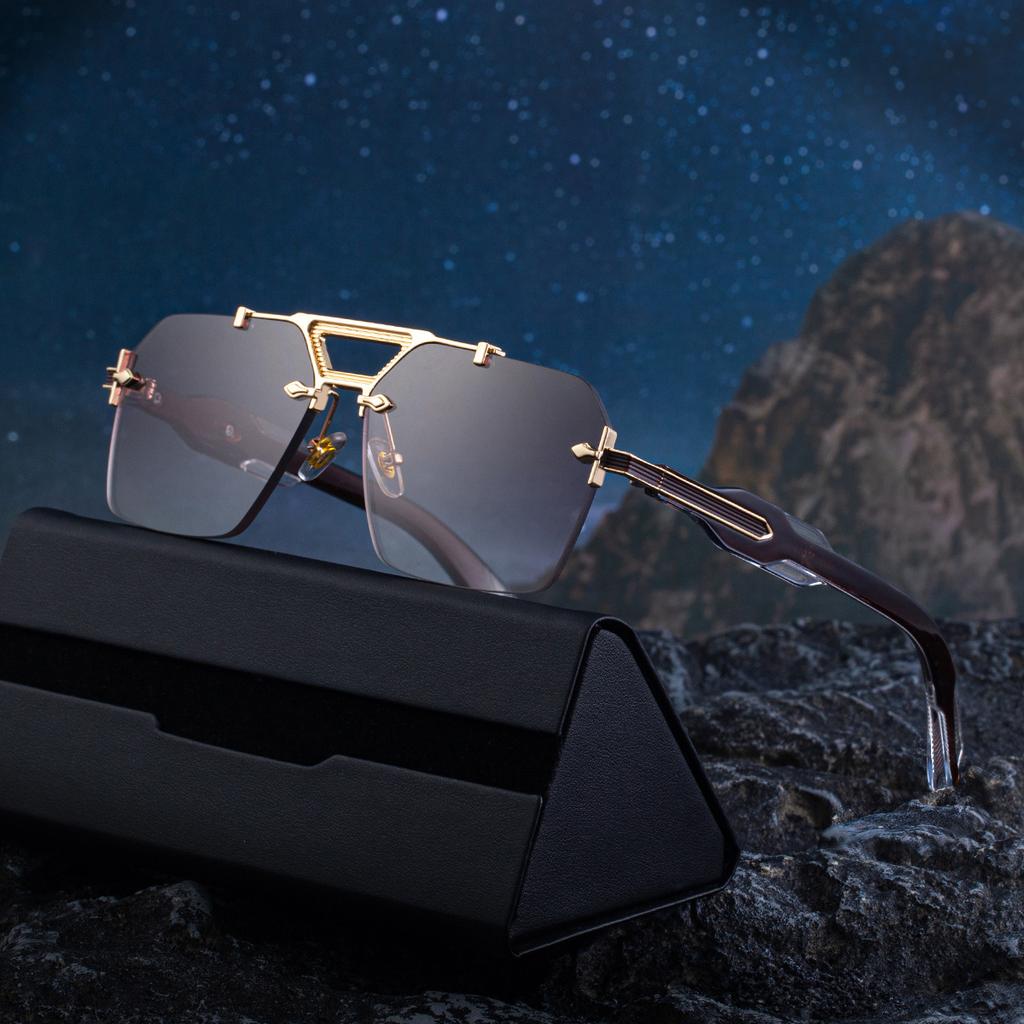 Classic Rivet Rimless Pilot Sunglasses For Men Women Luxury Designer Vintage UV Protection Driving Travel