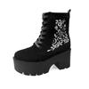 Fashion Punk Goth Women Motorcycle Boots Outdoor Platform High Heels Shoes Woman 2025 New Black Fashion Suede Embroidery Bottes Femmes
