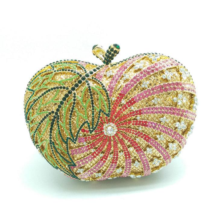

Boutique de FGG Apple Shape Rhinestone Clutch Evening Bag for Women Formal, Fruits Party Crystal Clutch Purse, Hardcase Mini Bag Mini Size