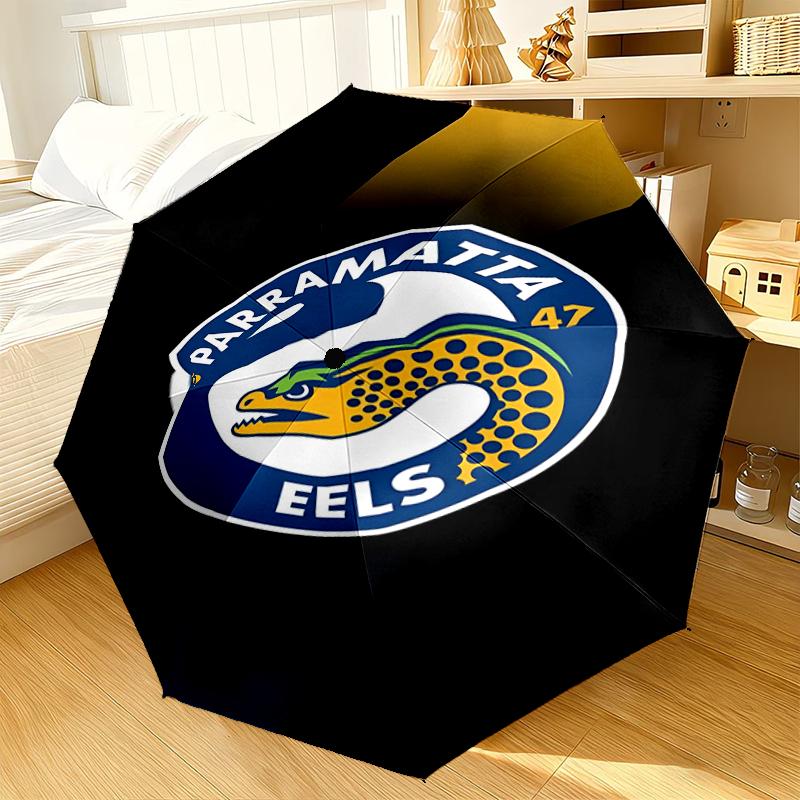Parramatta Eels Team Crest Automatic Folding Umbrella - 8-Rib Travel Umbrella with Auto Portable Case, Ideal Gift for Birthdays