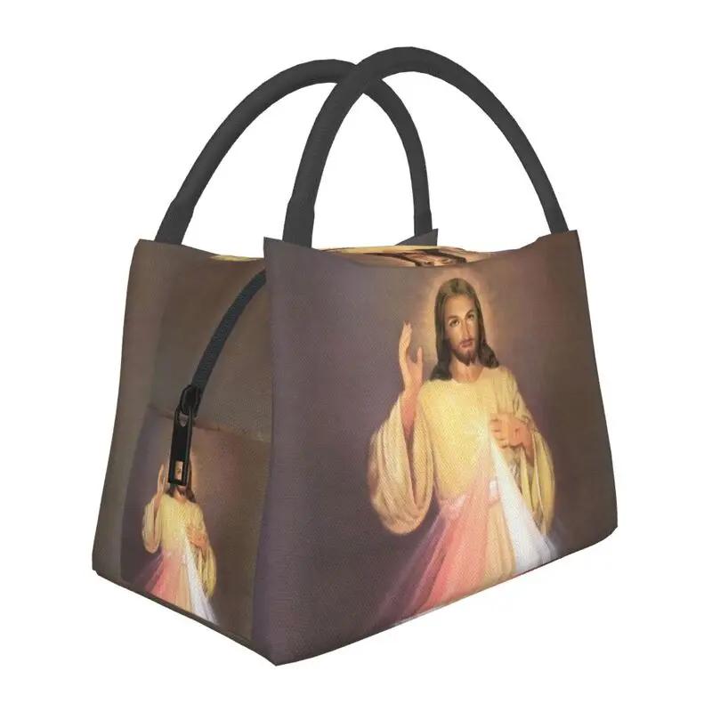 Divine Mercy Insulated Lunch Bags for Camping Travel Jesus Portable Cooler Thermal Lunch Box Women