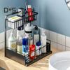 Under Sink Organizer with Sliding Drawer L-Shaped Carbon Steel Storage Rack Rust-Proof Under Sink Rack for Kitchen Bathroom Clutter
