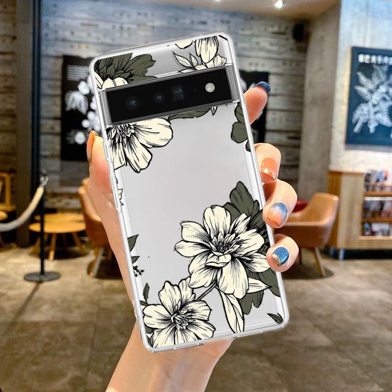 

Цветочный чехол для телефона Google Pixel 9 Pro XL 8 7 6 Pro 8A 7A 6A 5 4 5A 4A 3A XL 5G Силиконовый ударопрочный мягкий ТПУ Прозрачная крышка Pixel 4A