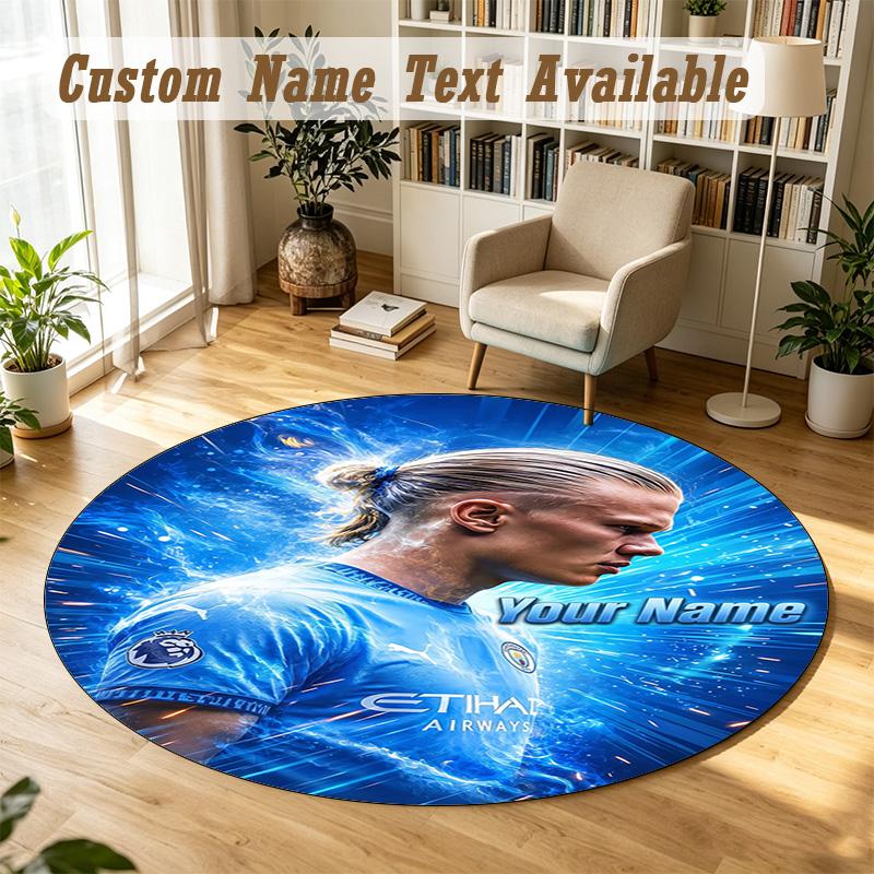 Round Rug Custom NameErling Haaland Pattern Non Slip Carpet Home Floor Decor