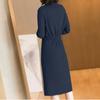 Spring Autumn Lapel Knit Dress Women's Long Loose Tie Sweater Dresses