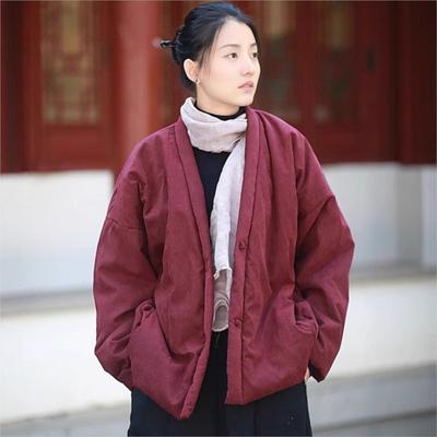Women Chinese Style Coats Winter V-Neck Long Sleeve Solid Color Women Coats